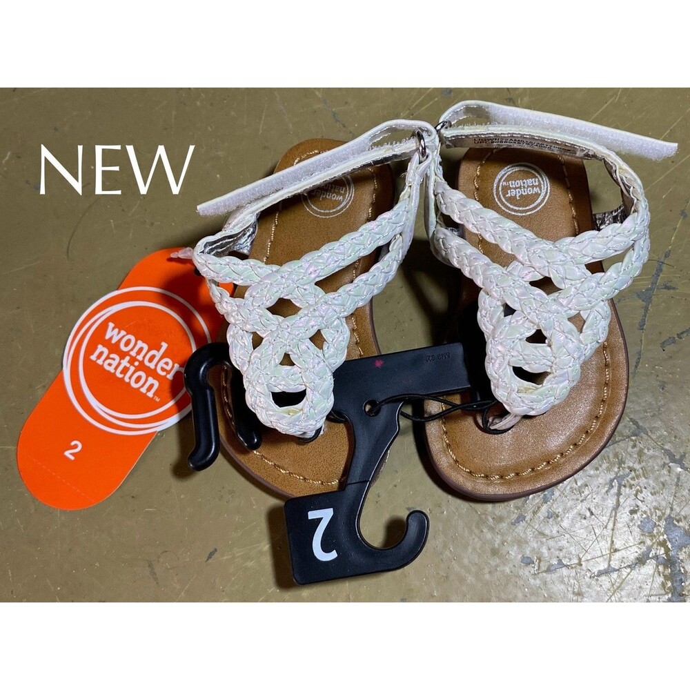 Wonder Nation Infant Girls White Braided Sandals Size 2C NEW